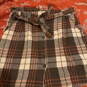 SHEIN Brown and Cream Plaid A-Line Skirt